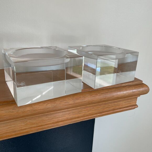 Two Vintage Oleg Cassini Crystal Square Candle Holder - Picture 6 of 11